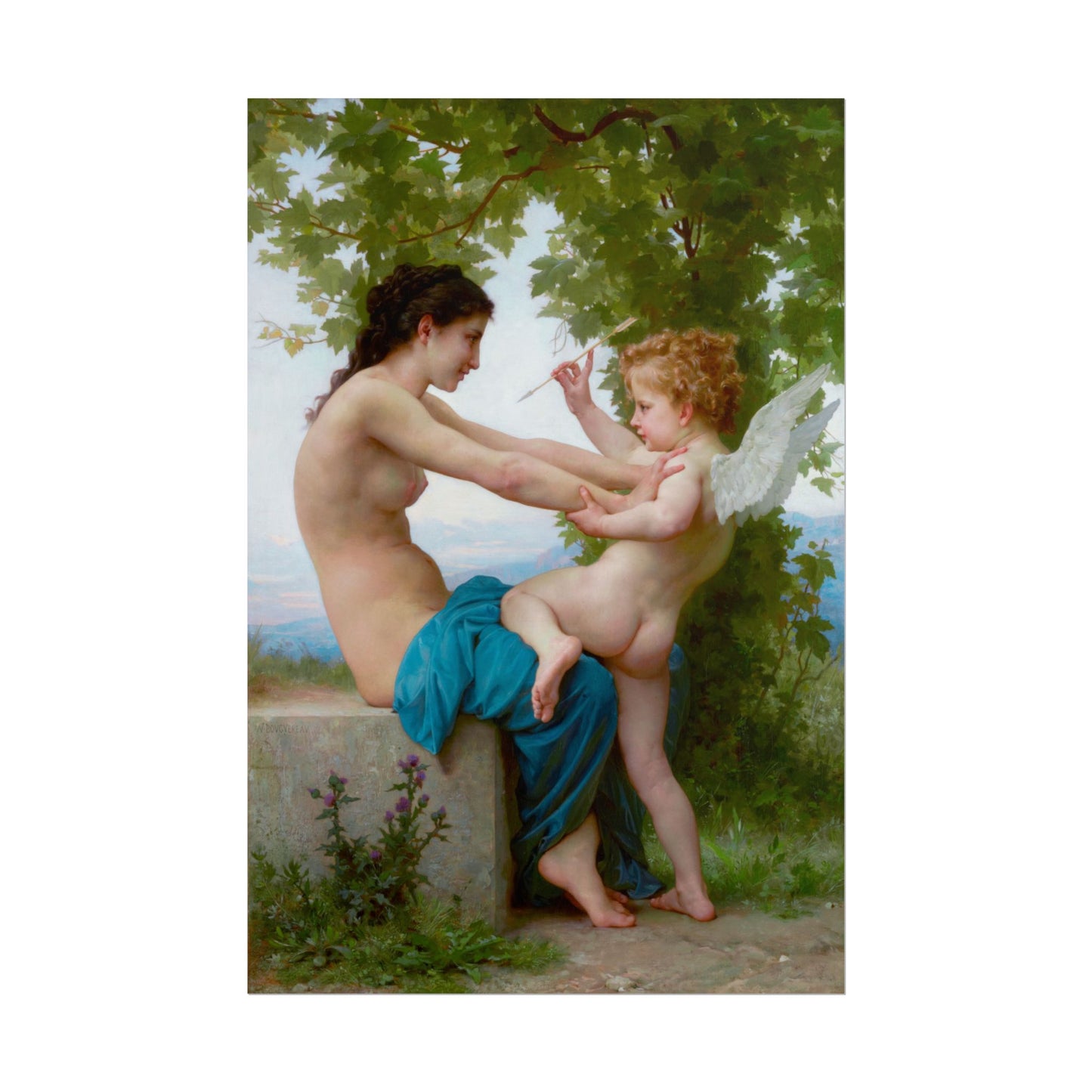 A Young Girl Defending Herself against Eros poster by  William-Adolphe Bouguereau - 12x18 inch print