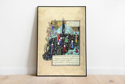 Ferdowsi and the Poets of Ghazna poster by Aqa Mirak  - Black frame wall art