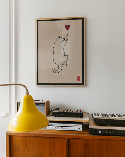 Cat with Heart Balloon