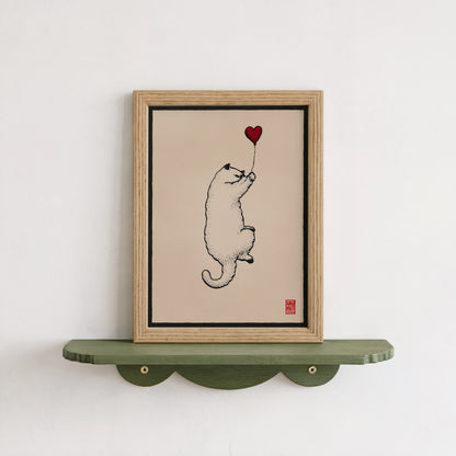 Cat with Heart Balloon