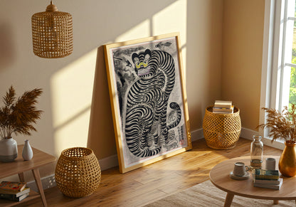 Talismanic Picture of Tigers and Magpies poster by Kawase Hasui & Watanabe Shozaburo - Neutral room decor with framed print