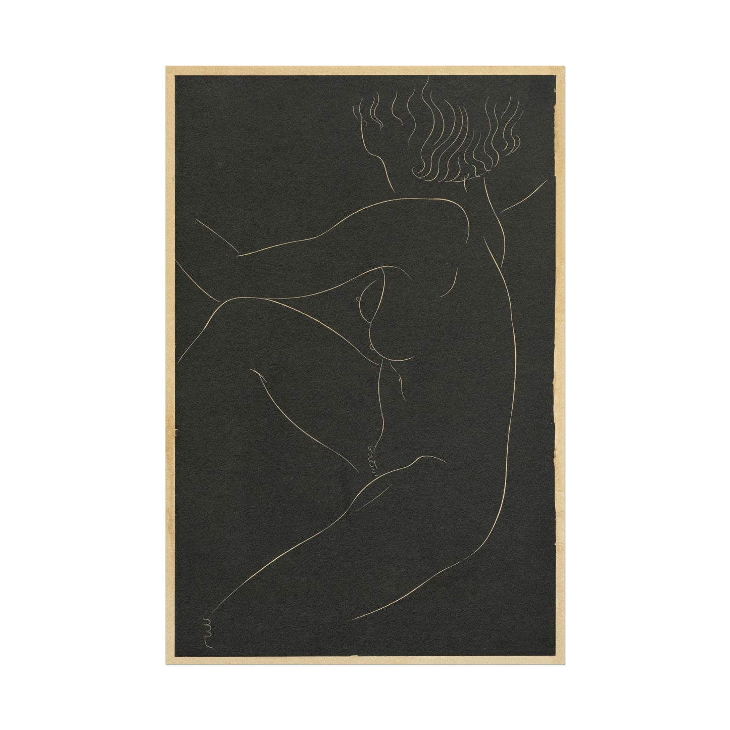 Minimalist line drawing of a seated female nude by Eric Gill.