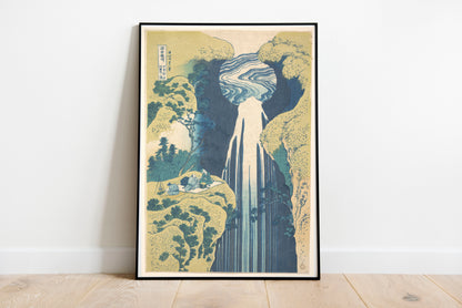 A Journey to the Waterfalls in All the Provinces Amida Waterfall poster by Katsushika Hokusai - Black frame wall art