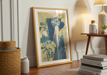 A Journey to the Waterfalls in All the Provinces Amida Waterfall poster by Katsushika Hokusai - Neutral room decor with framed print