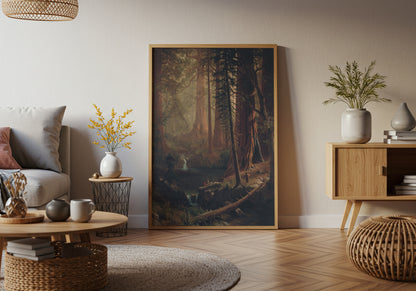 Giant Redwood Trees of California poster by Albert Bierstadt - Neutral room decor with framed print