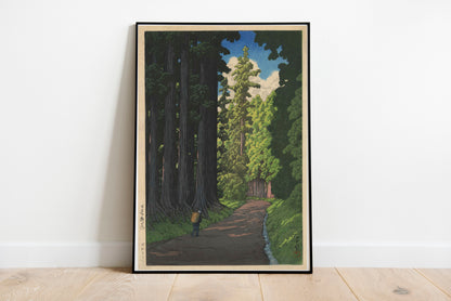 Road to Nikko poster by Kawase Hasui - Black frame wall art