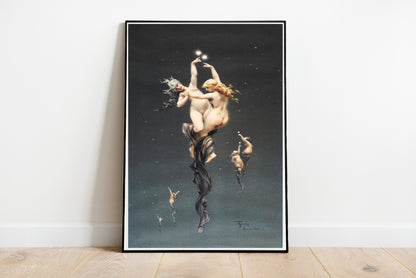 Twin Stars poster by Luis Falero - Black frame wall art
