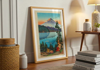 Lake Ashi in the Hakone Hills in Early Autumn poster by Tsuchiya Koitsu - Neutral room decor with framed print
