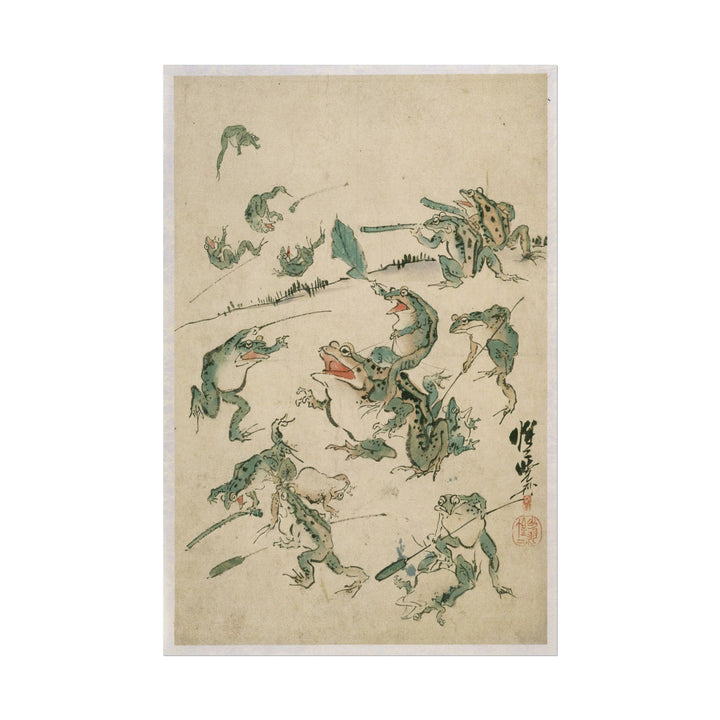 Battle of the Frogs poster by Kawanabe Kyosai - 12x18 inch print