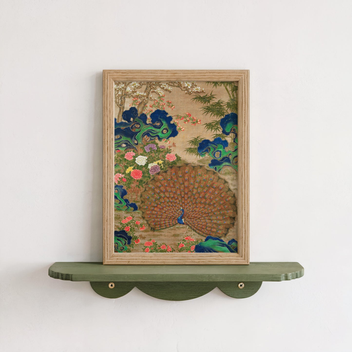 Chinese Peacock and Flowers