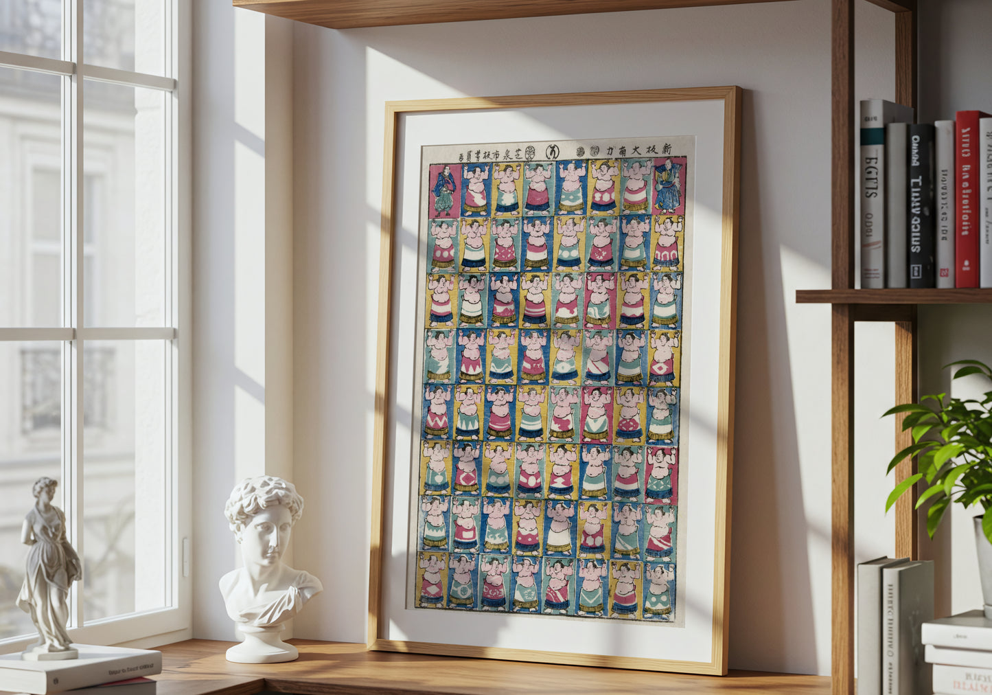 Sumo Wrestlers poster by Utagawa Yoshikazu - Neutral room decor with framed print