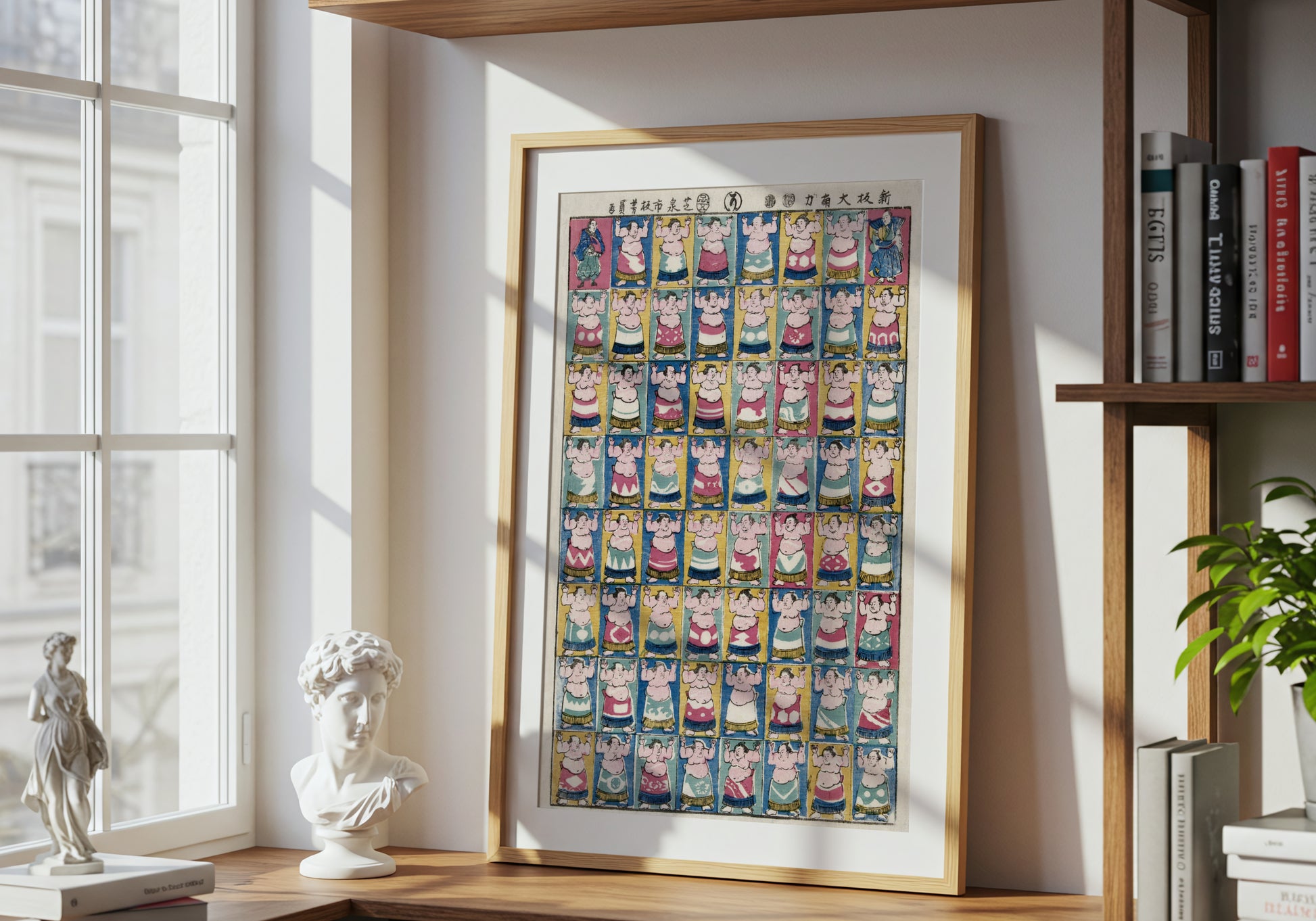 Sumo Wrestlers poster by Utagawa Yoshikazu - Neutral room decor with framed print