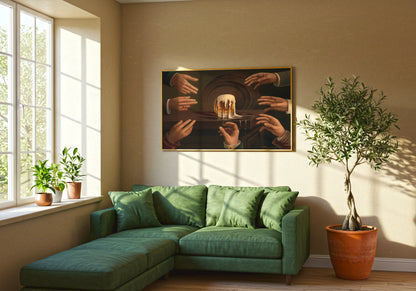 Seven Hands and a Beer poster by Anheuser Busch - Neutral room decor with framed print