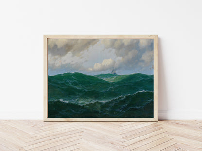 Ship on Rough Seas poster by Max Jensen  - Black frame wall art