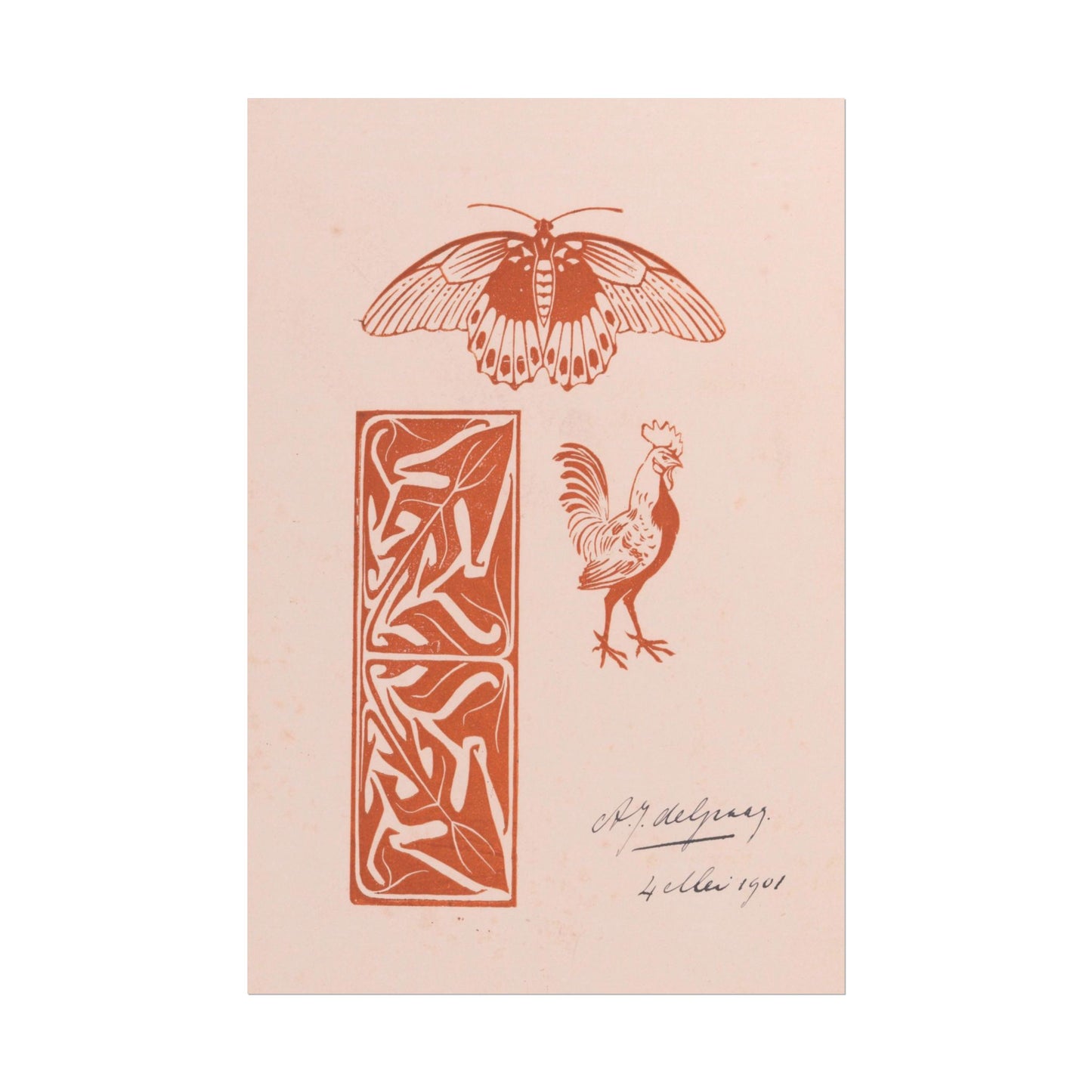 Butterfly Rooster and Leaf Ornament