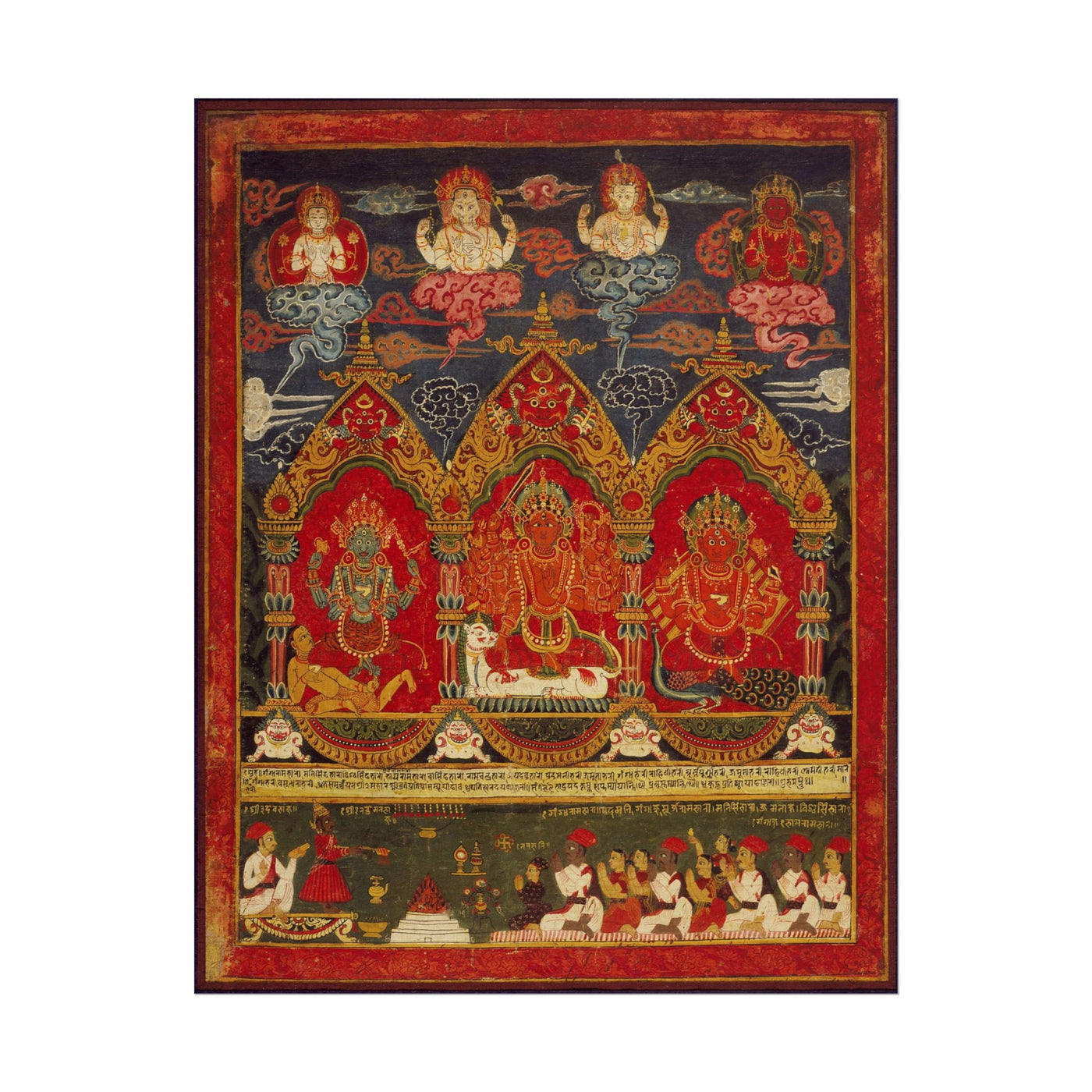 Three Mother Goddesses: Mahalakshmi Flanked 11″×14″