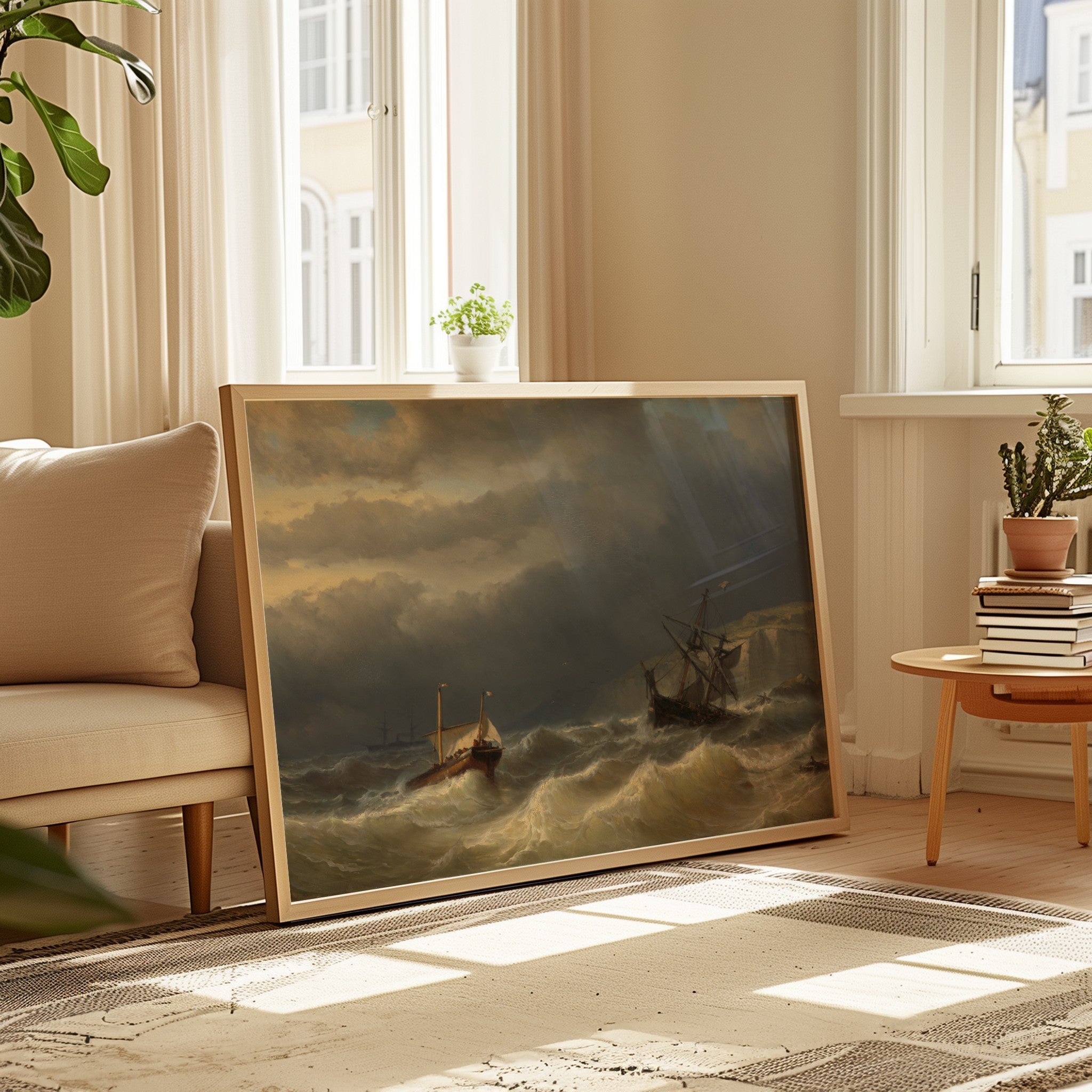 Vintage Marine Seascape by Louis Meijer framed on a wall