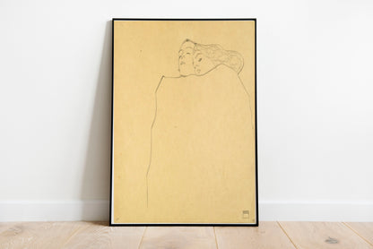 Sleeping Couple poster by Egon Schiele  - Black frame wall art