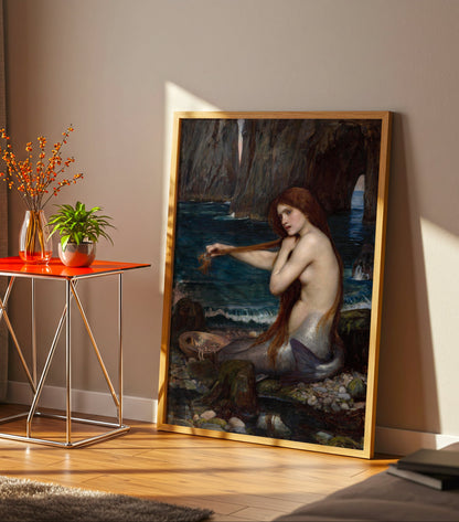 A Mermaid poster by John William Waterhouse  - Neutral room decor with framed print