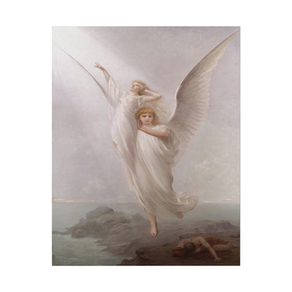 Ethereal scene of two angelic figures in flowing garments