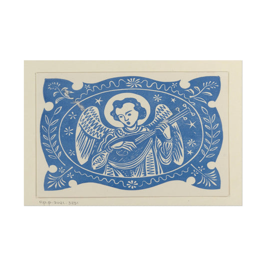 Vintage illustration of an angel playing a stringed instrument.