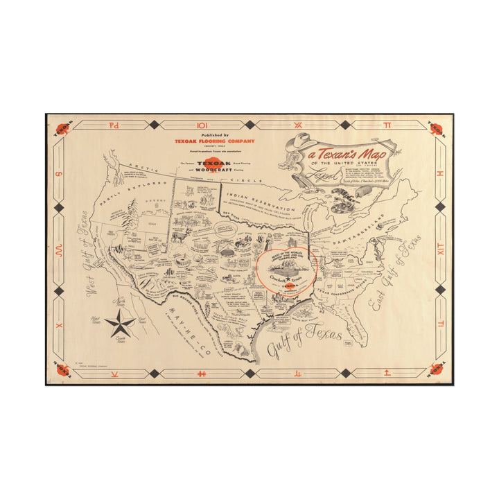 Vintage style map highlighting the United States of Texas.