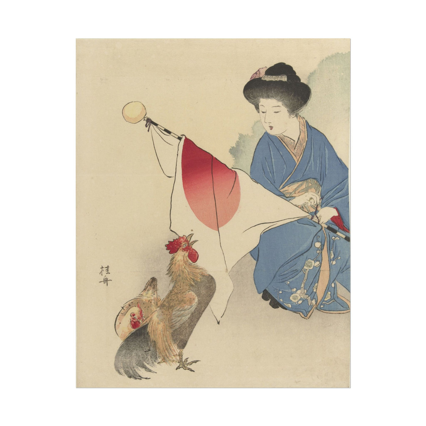 Woman with Flag and Rooster 11″×14″