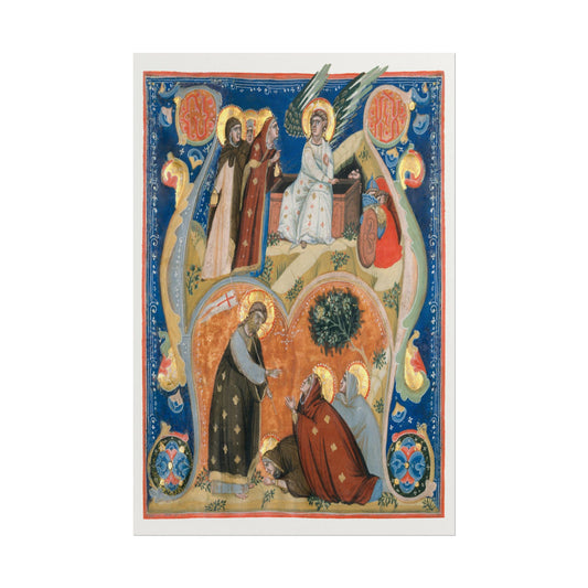 Vibrant manuscript illumination depicting an Easter biblical scene.