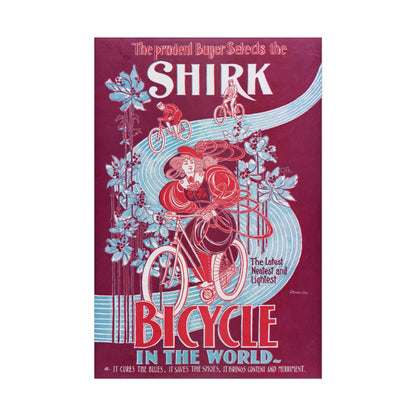Vintage bicycle advertisement featuring colorful floral motifs and cyclists.