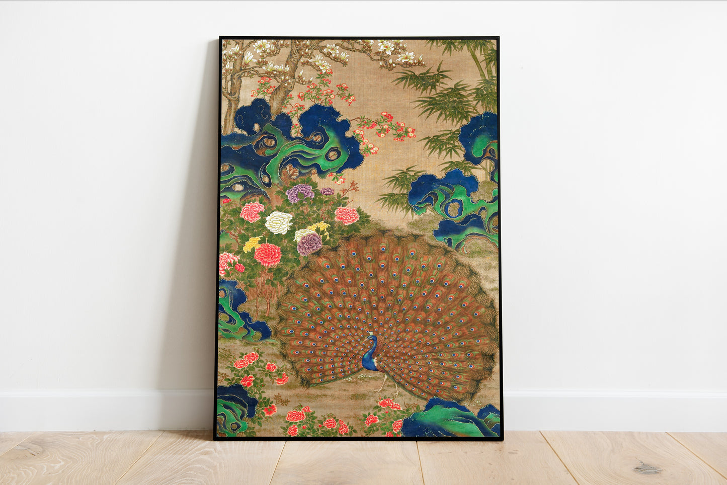 Chinese Peacock and Flowers