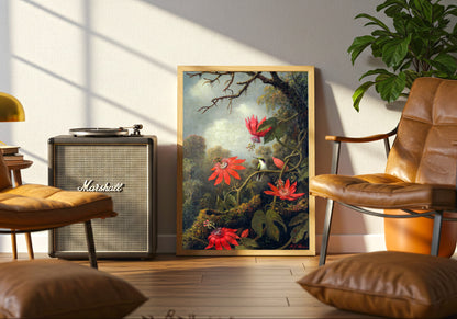 Hummingbird and Passionflowers