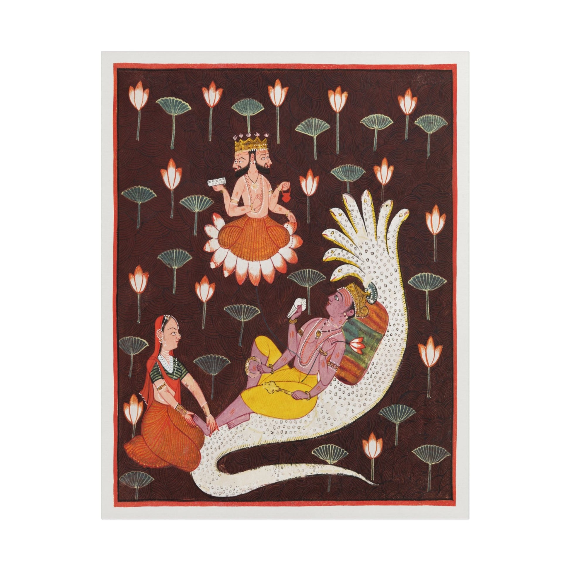 Vishnu resting on Ananta, the Endless Serpent with lotus motifs.