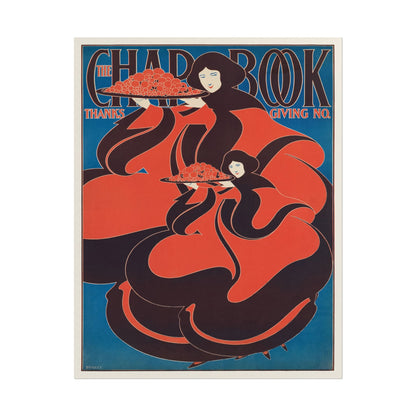 Art Nouveau print featuring two women with floral platters.