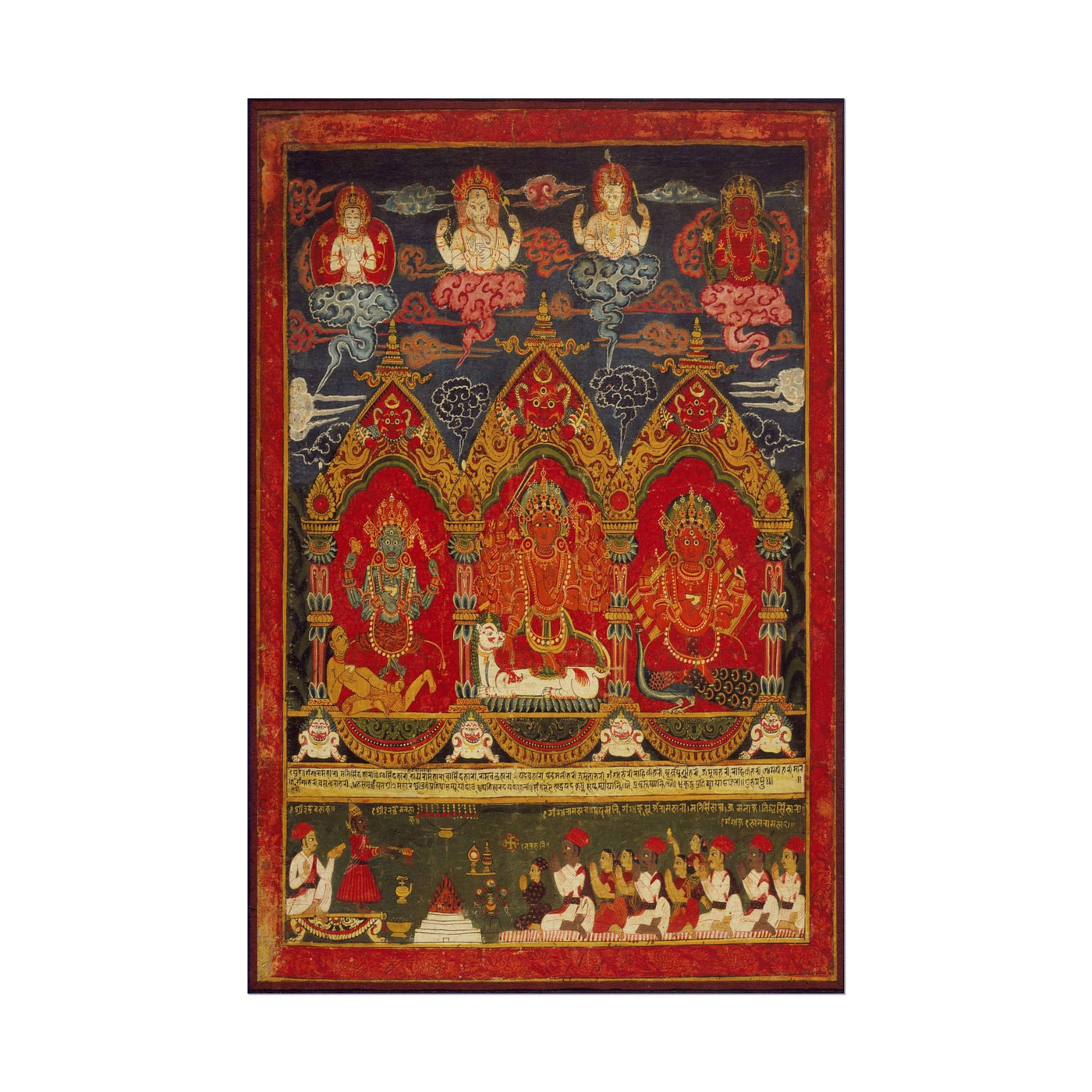 Three Mother Goddesses: Mahalakshmi Flanked 12″×18″