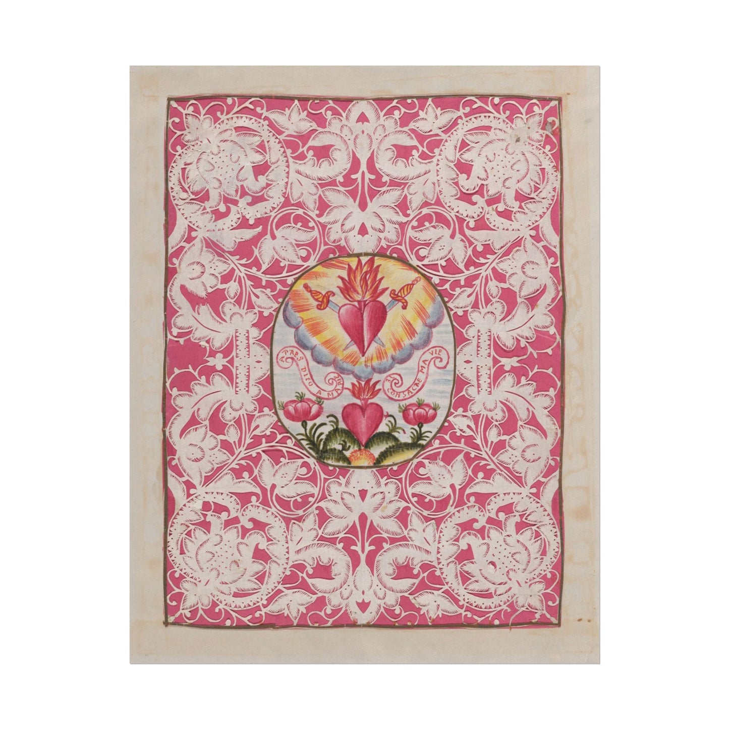 Intricate Sacred Heart illustration with vibrant colors and floral elements.