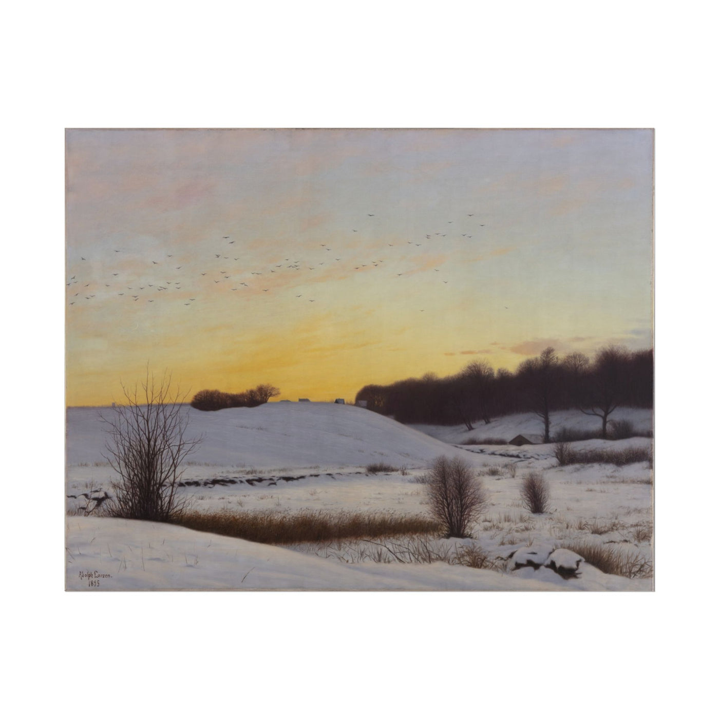 Snow Landscape with a Hill at Sunset 14″×11″