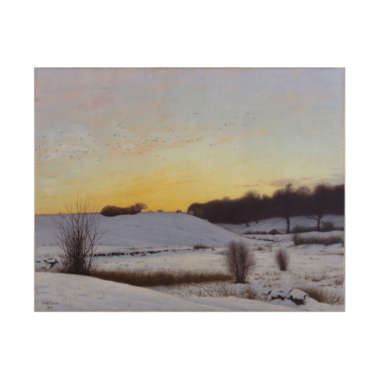 Snow Landscape with a Hill at Sunset