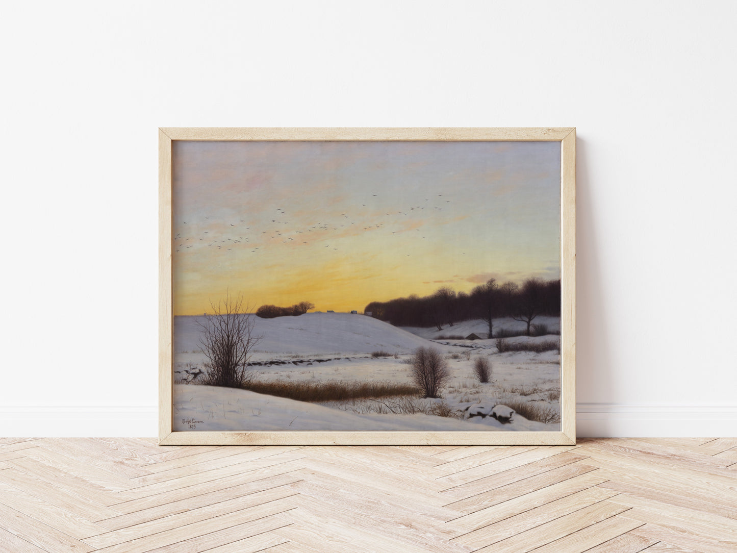 Snow Landscape with a Hill at Sunset