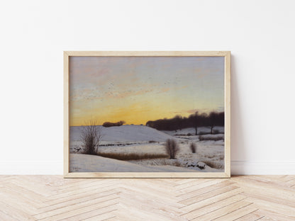 Snow Landscape with a Hill at Sunset
