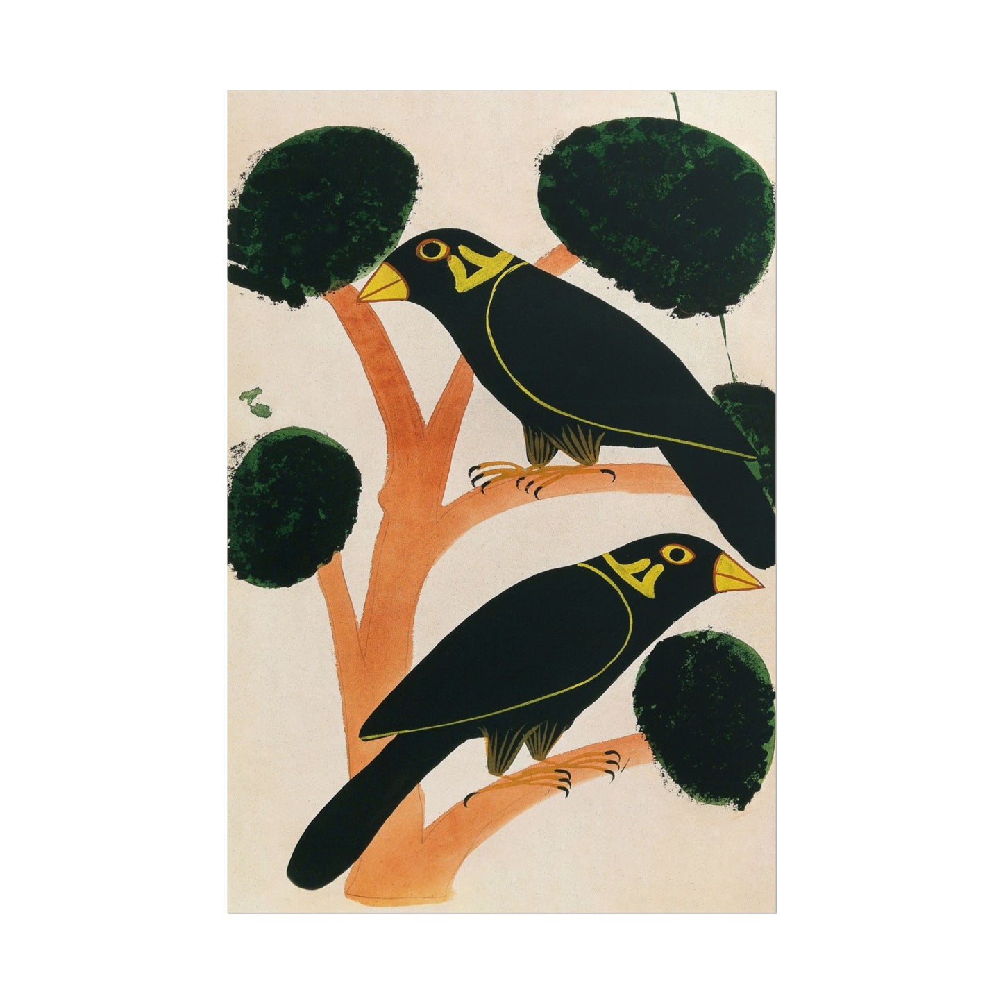 Two Large Crows on Tree Branches