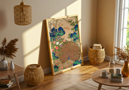 Chinese Peacock and Flowers