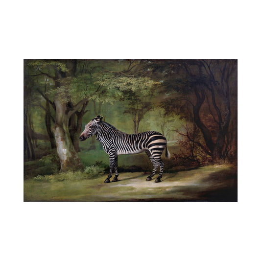 Realistic depiction of a zebra in a lush green landscape.