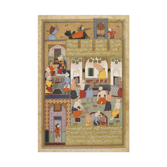 Firdausi and the Bathhouse Attendant poster by Sultan Muhammad - 12x18 inch print
