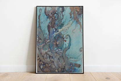 The Little Mermaid poster by Edmund Dulac  - Black frame wall art