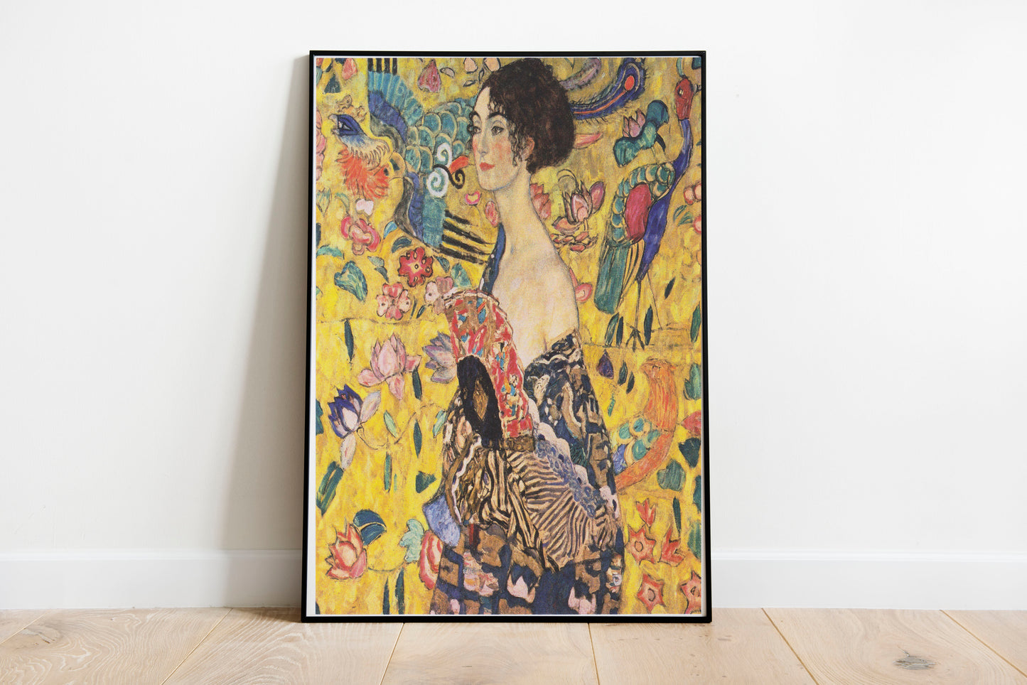Lady with a Fan poster by Gustav Klimt  - Black frame wall art