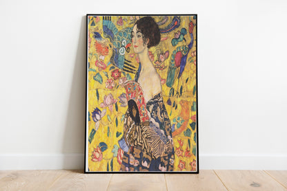 Lady with a Fan poster by Gustav Klimt  - Black frame wall art