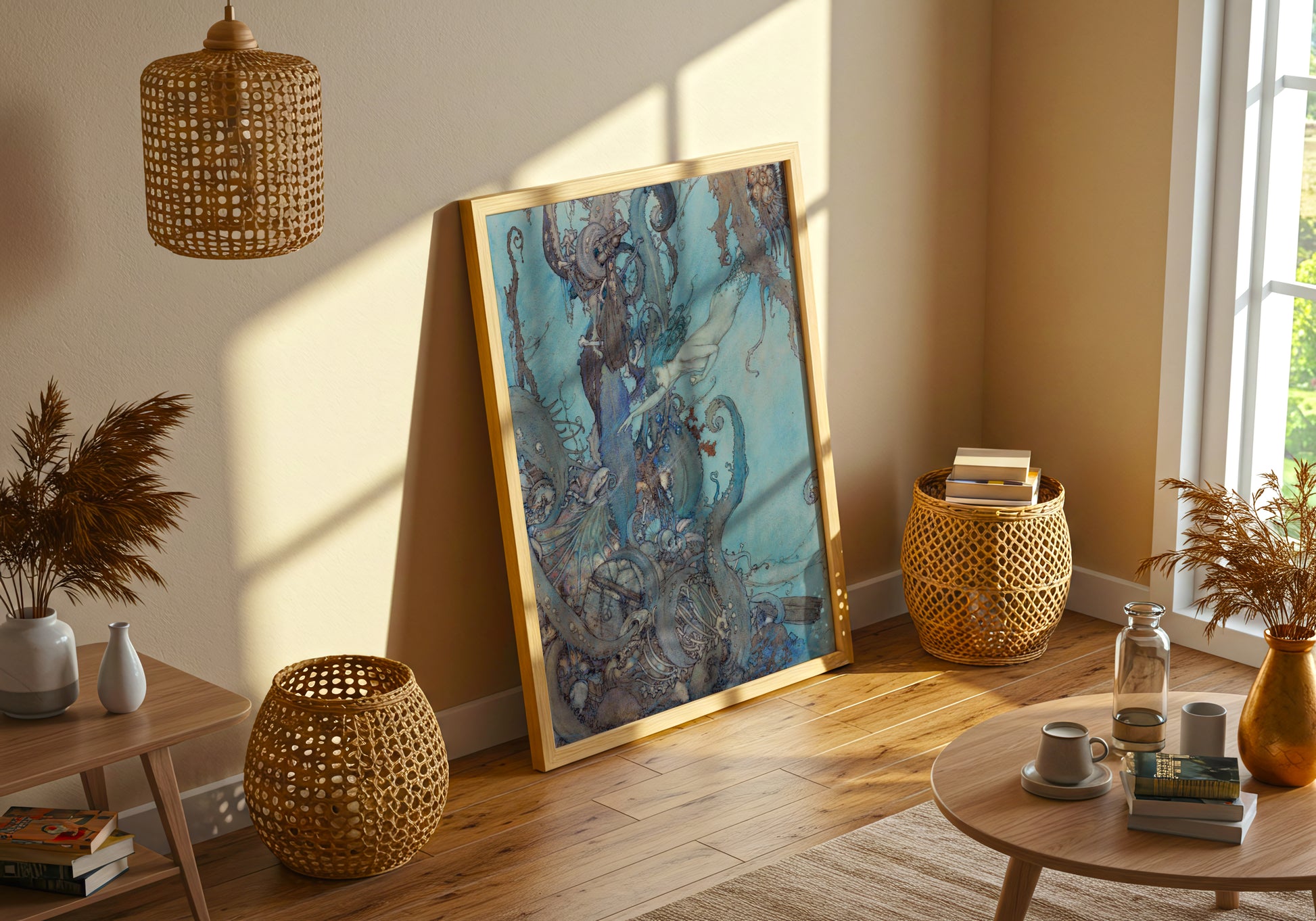 The Little Mermaid poster by Edmund Dulac  - Neutral room decor with framed print
