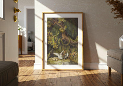 A Goose and a Gander with Goslings Honking in Alarm