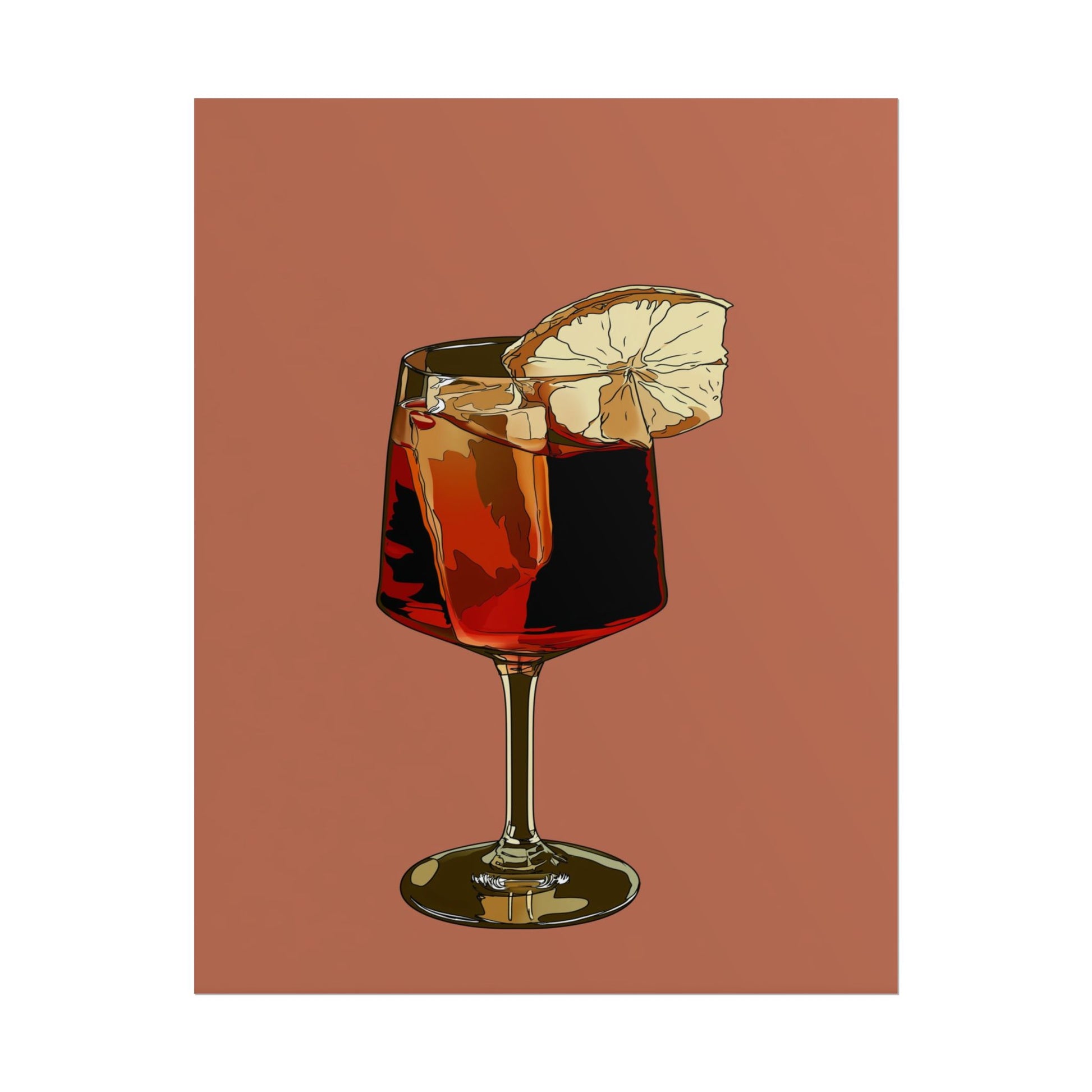 Vibrant illustration of an Aperol Spritz cocktail with lemon slice.