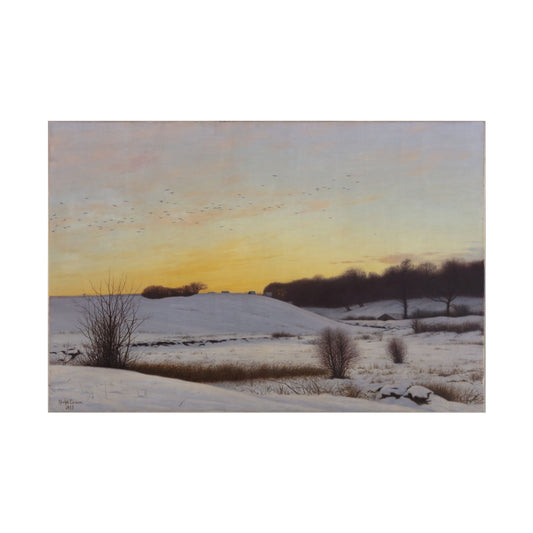 Snow Landscape with a Hill at Sunset